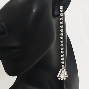 Vintage Long Drop Pierced Sparkling Rhinestone Earrings
